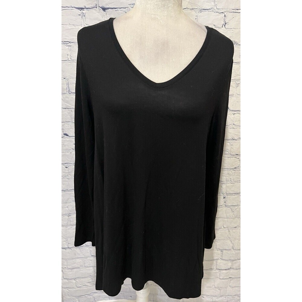 CHICO'S ULTIMATE TEE V-Neck T-Shirt Solid Black Long Sleeve Size 1/M/8